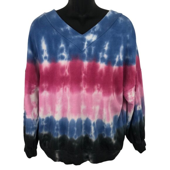 Blue Buttercup Women's Size Medium Multicolor Tie Dye Vneck  Pullover Sweatshirt - Picture 1 of 5